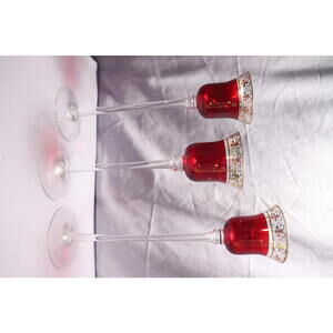 Christmas Holiday Glass Candleholders Red Gold Trim Set of 3 Vintage JC Penney